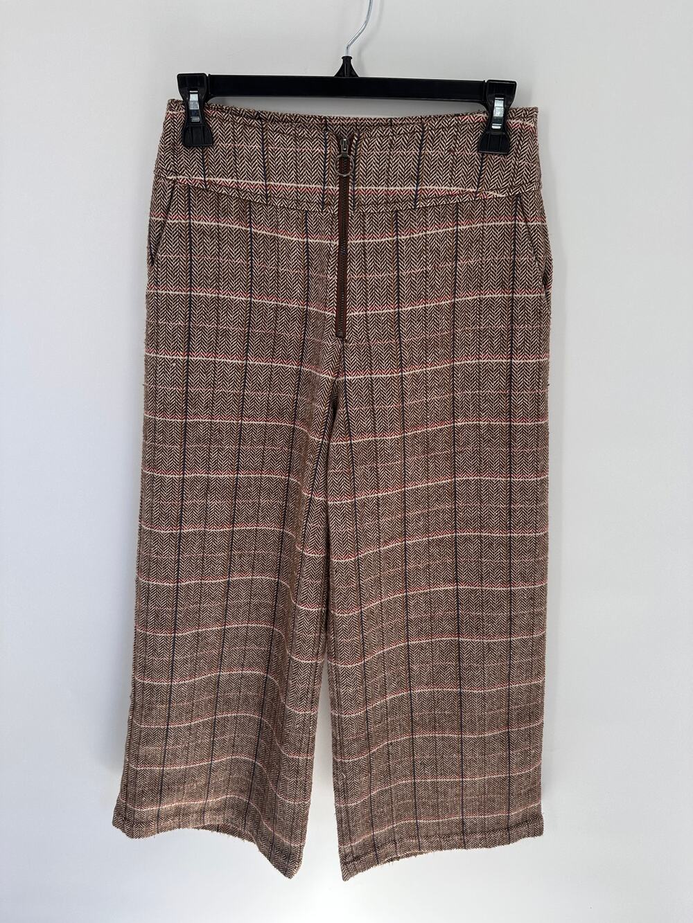 THML Brown Plaid Wide Leg Zipper Front Pants // XS